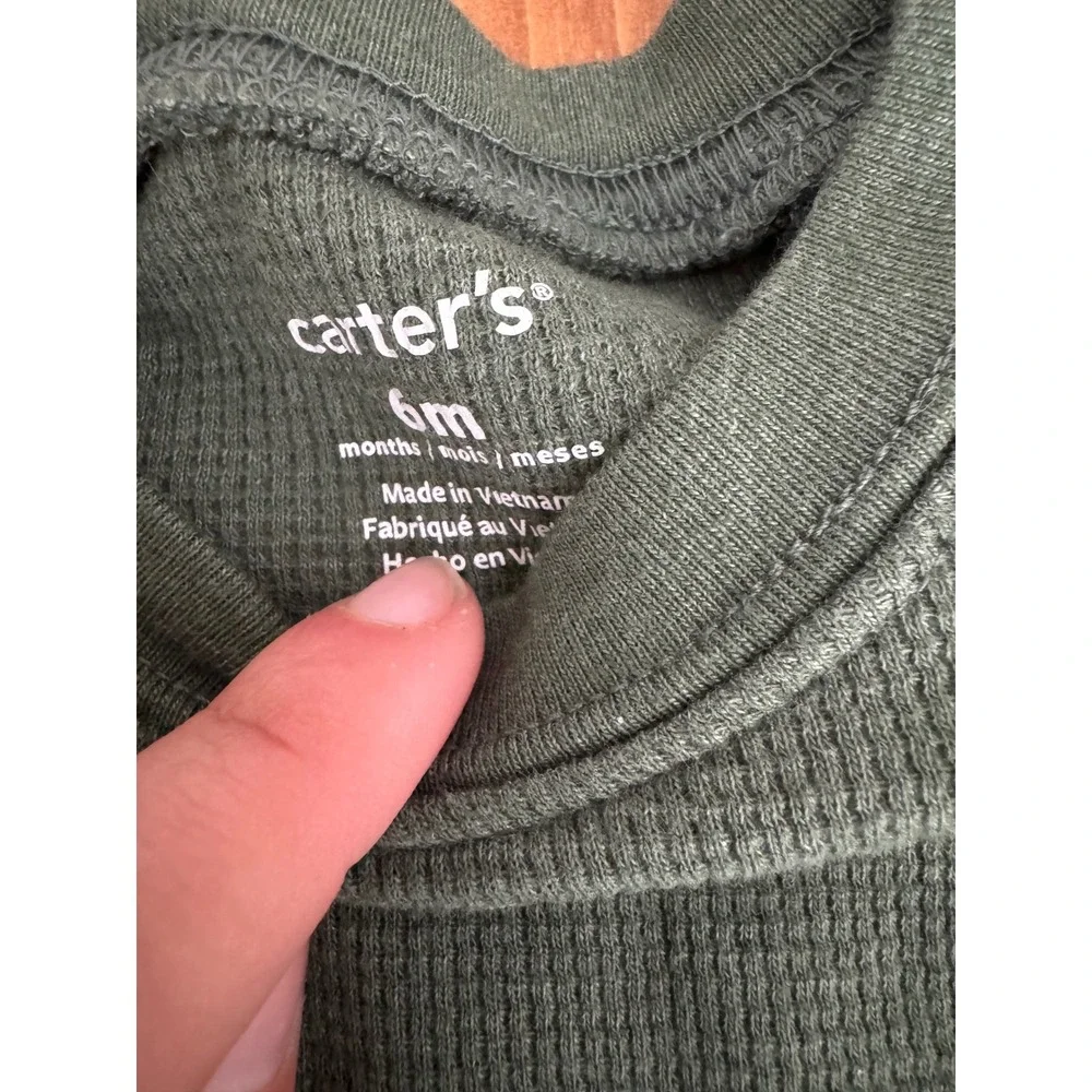 Carters Green Waffle Knit Long‎ Sleeve Baby Romper 6 Months